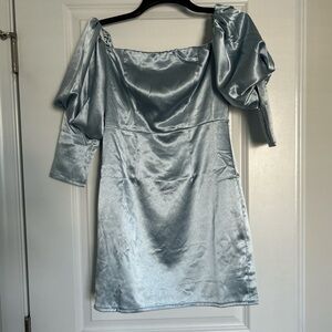 Elegant Blue Satin Off-Shoulder Dress